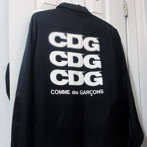 CDG Breaking News Black Windbreaker Logo Jacket with Fleece Lining - Size Small